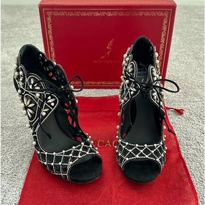 🖤 Rene Caovilla 🖤 Black Suede Crystal & Pearl Sandals Size 41